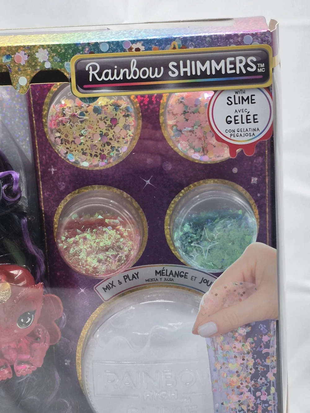 Rainbow Rainbow Shimmers Iris Bow Doll & Pink Slime Glitter Kit